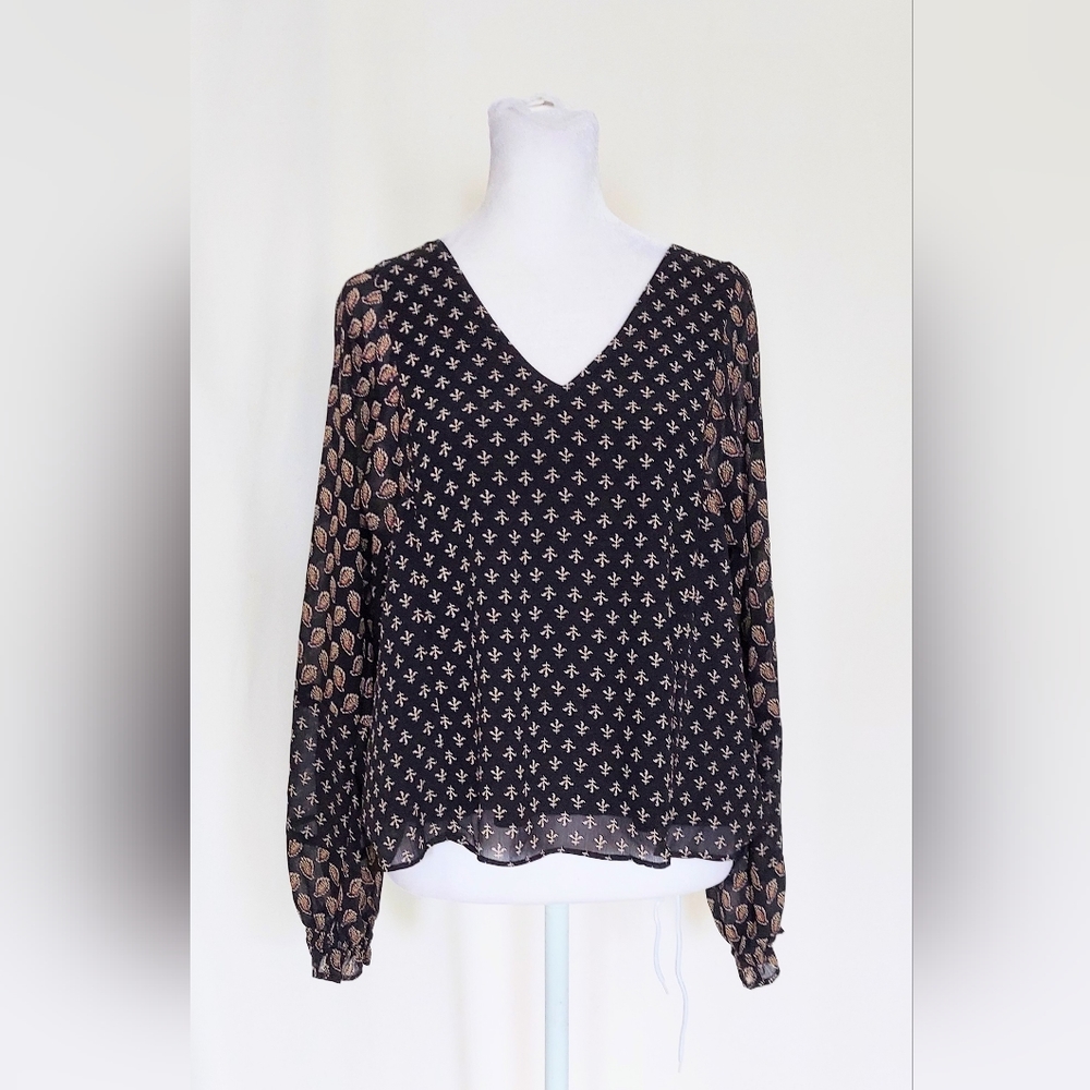 Madewell Brushstroke Paisley Mix Sheer Sleeve Top Size Small